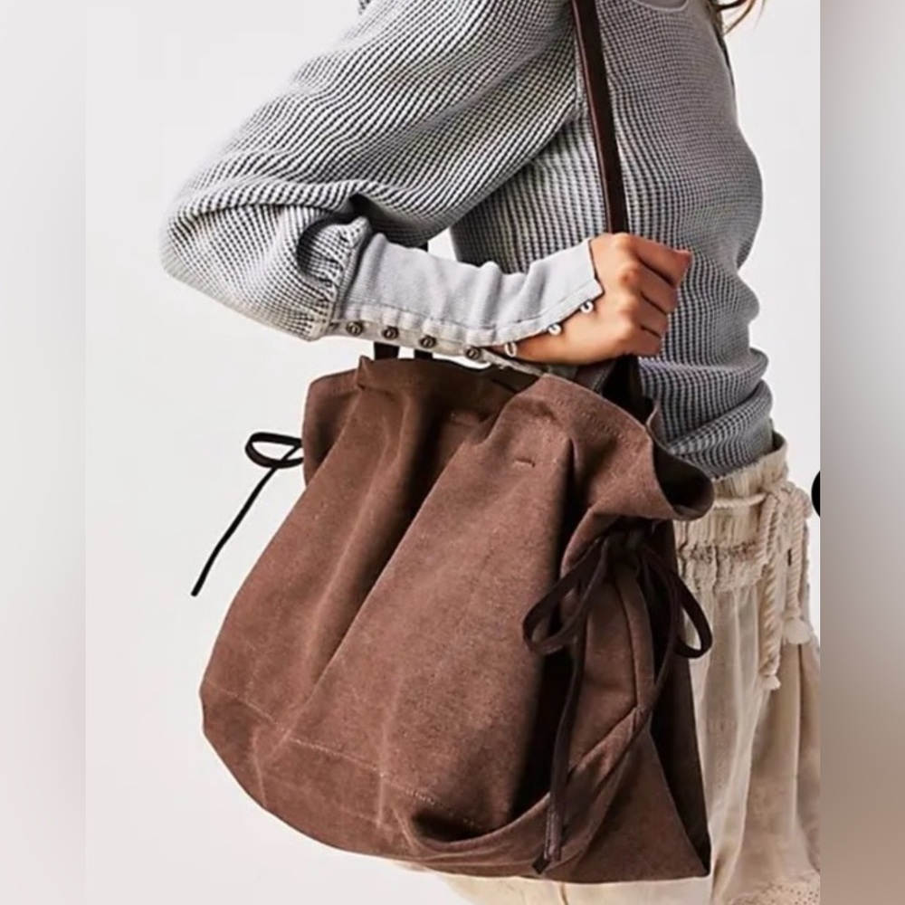 Free People Brown Suede Drawstring Tote Bag